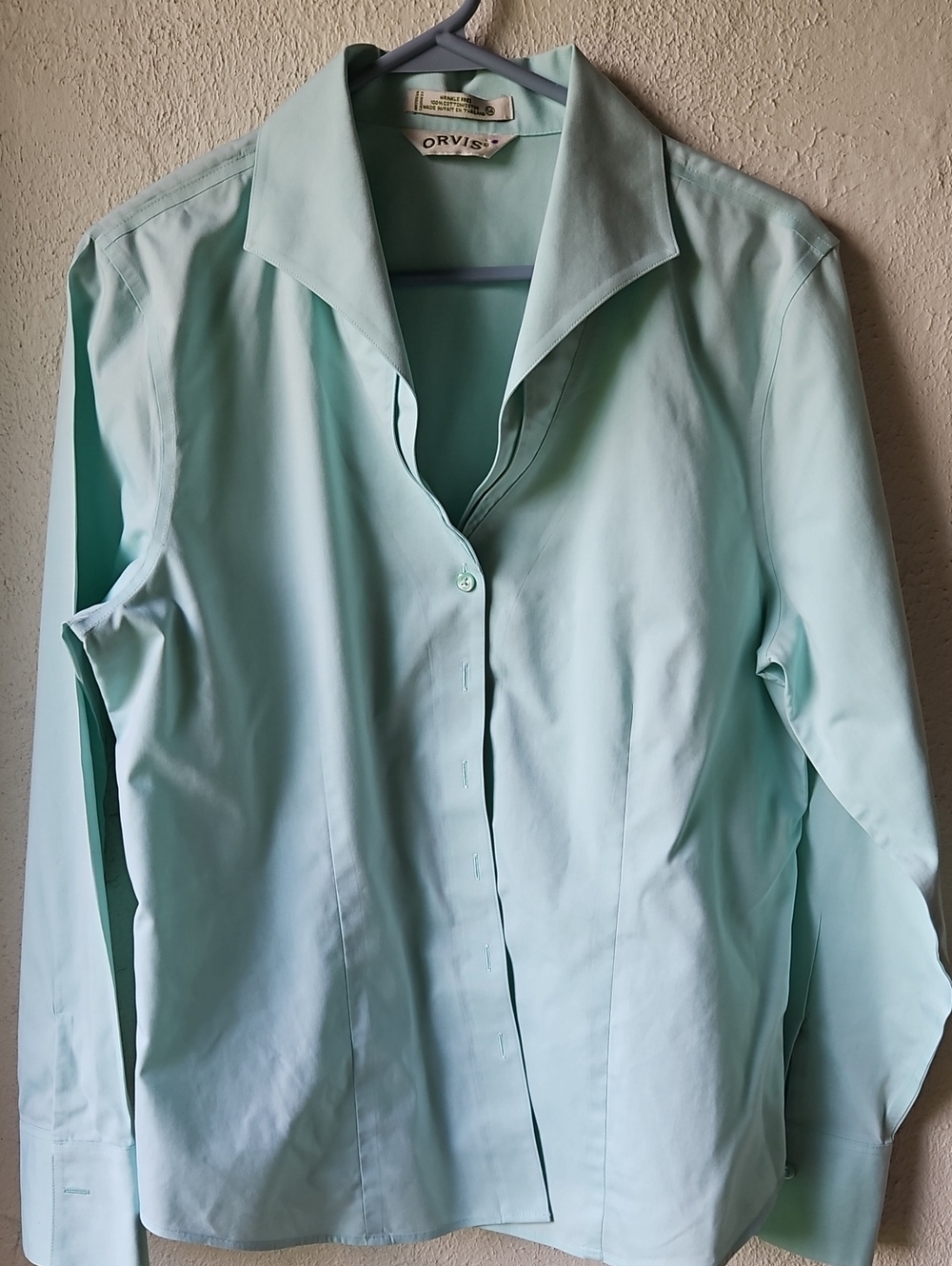 Orvis Women's Mint Green Button-Down Collar Shirt Cotton Tailored Size 14/L